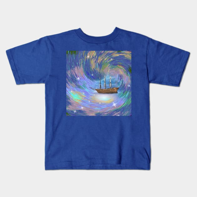 Sailing ship in fantastic scene Kids T-Shirt by rolffimages